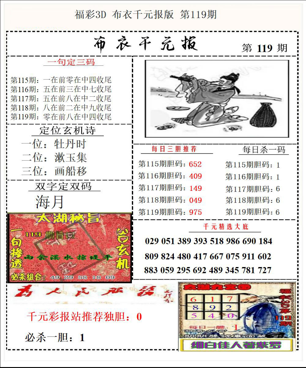 福彩3D布衣千元报