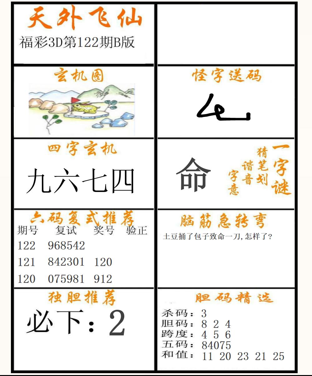 福彩3D天外飞仙B版